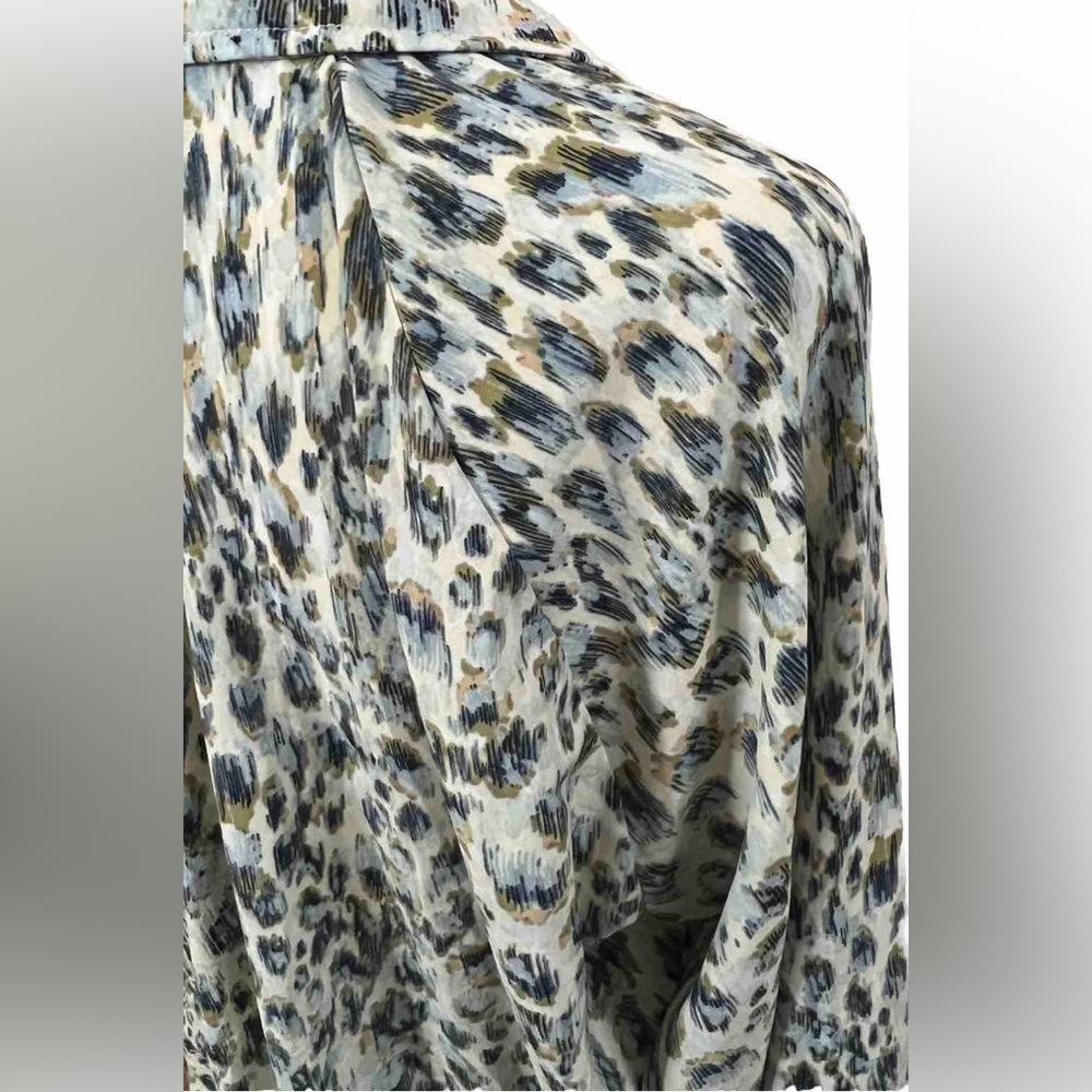 LOVESTITCH Cheetah Print Silky Rayon Yellow Blue Button Up Long Sleeve Top Small - Picture 6 of 9